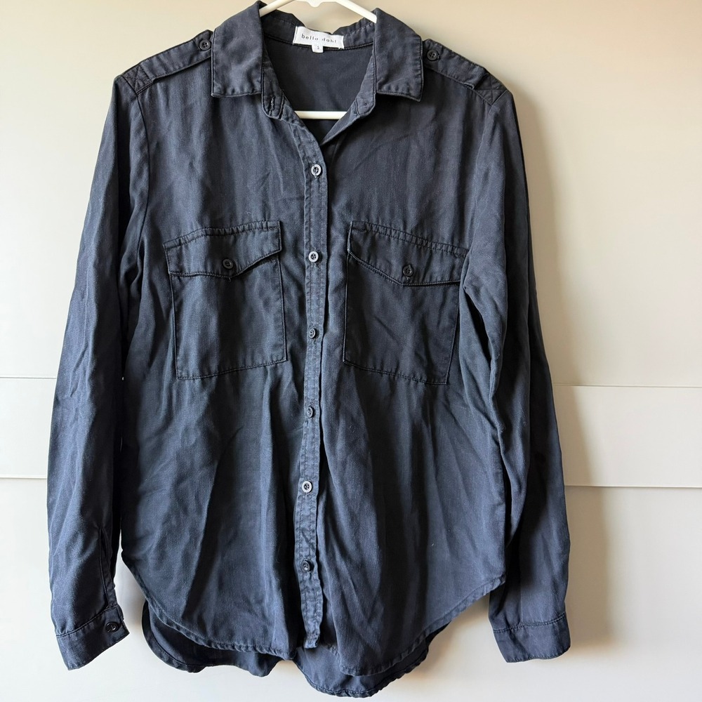 Bella Dahl Button Down Shirt Womens Small Black Utility Coastal Long Sleeve